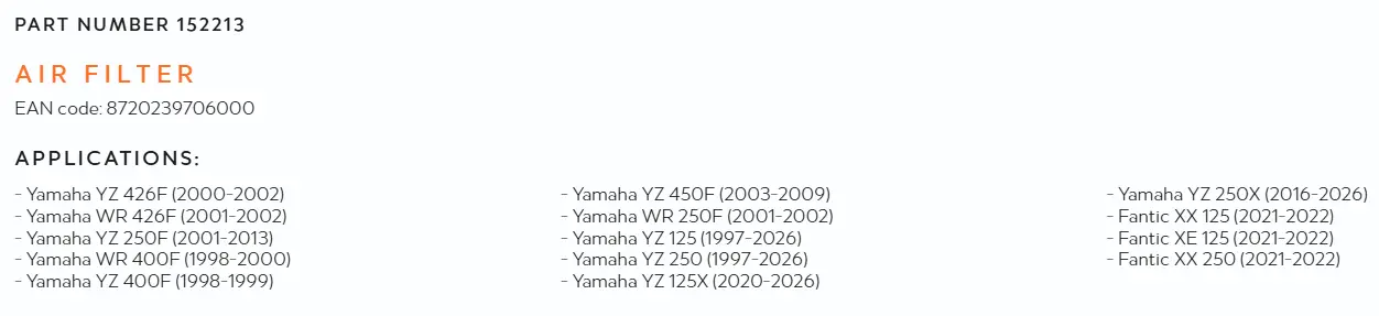 Filtre à air TWIN AIR - YAMAHA YZ 1997 - 2026 – Image 5